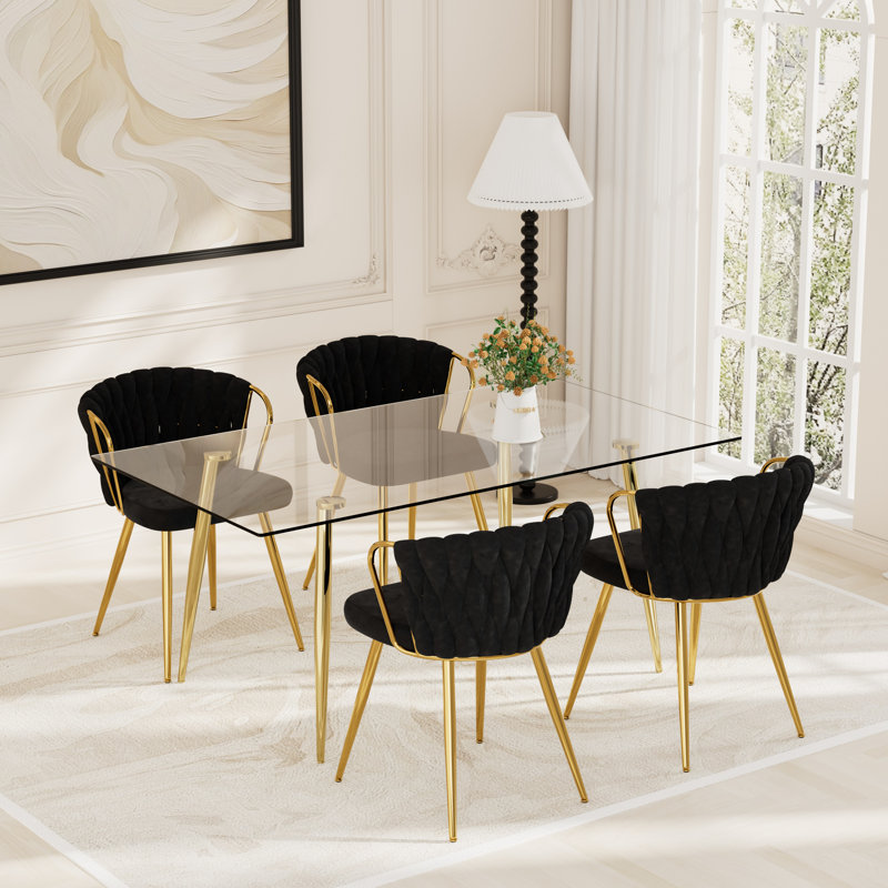 Ensemble repas en verre, Noir, 30" H x 51" L x 31.5" W, 5 Pieces: Table, 4 Chairs