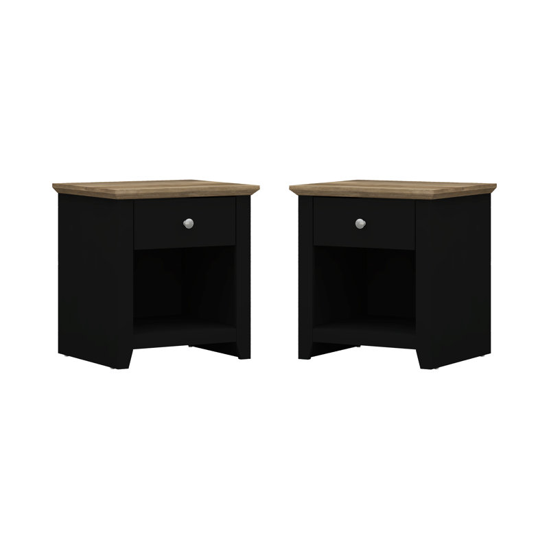 Tevrat 2 Pieces Bedroom Set, Black/Knotty Oak