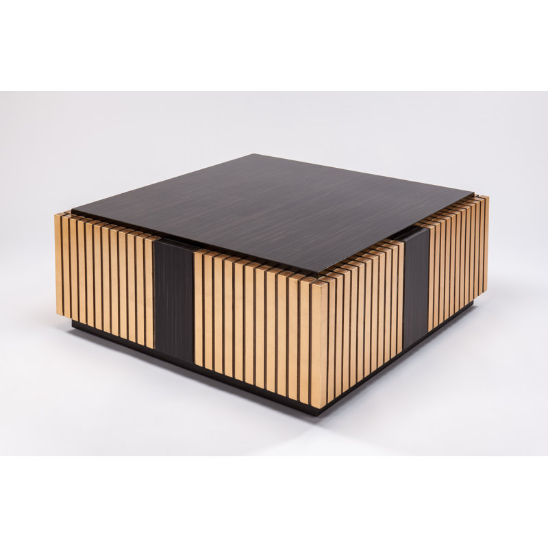 Square Dark Brown and Gold Wood Coffee Table