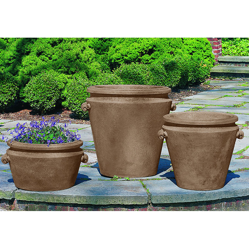 Scroll Handle Handmade Planter, Aged Limestone, 19" H x 22" W x 20" D