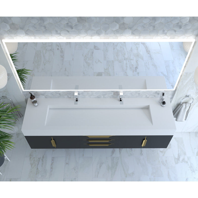 Ensemble de meuble-lavabo mural simple 72 po Nile, Blanc, gris, Doré