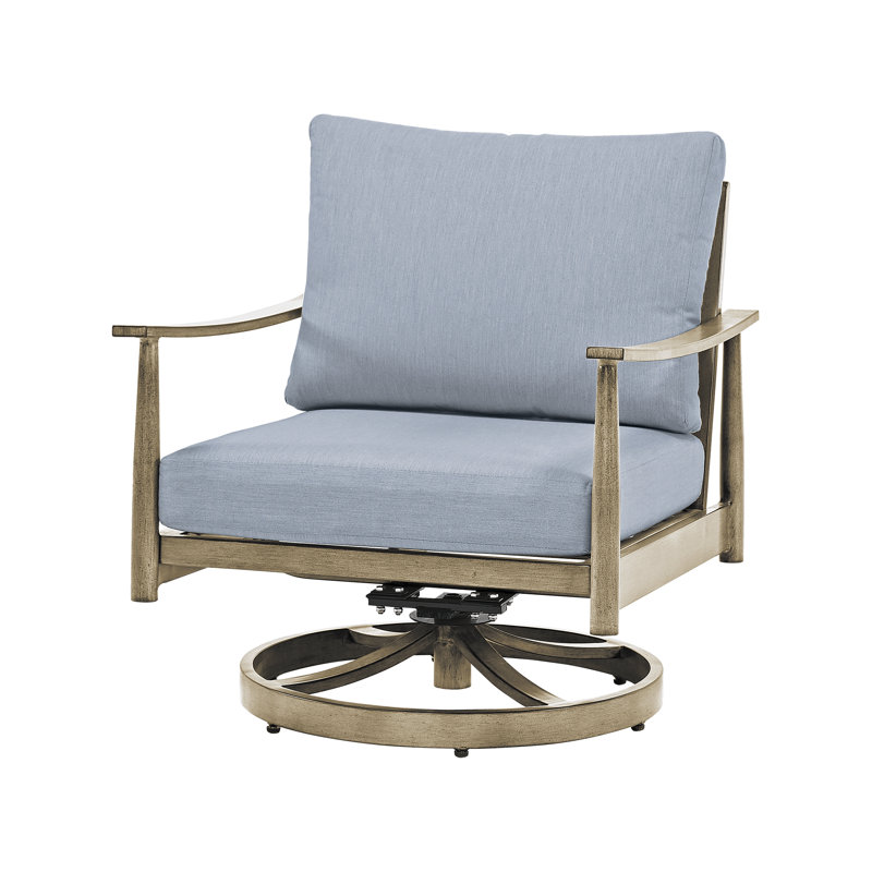 Mariene Swivel Aluminum Outdoor Lounge Chair, Blue, Beige