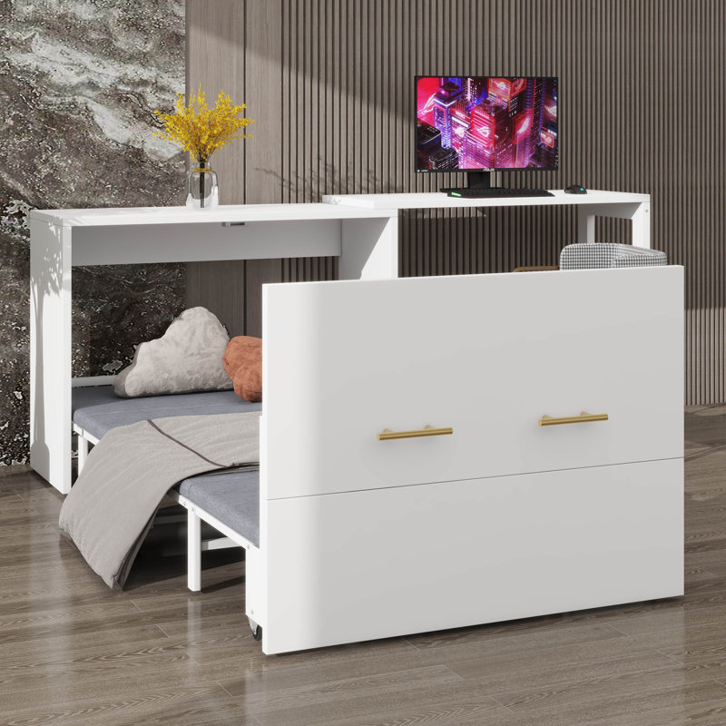 Lit simple escamotable mural avec bureau mobile, lit escamotable avec coussin escamotable