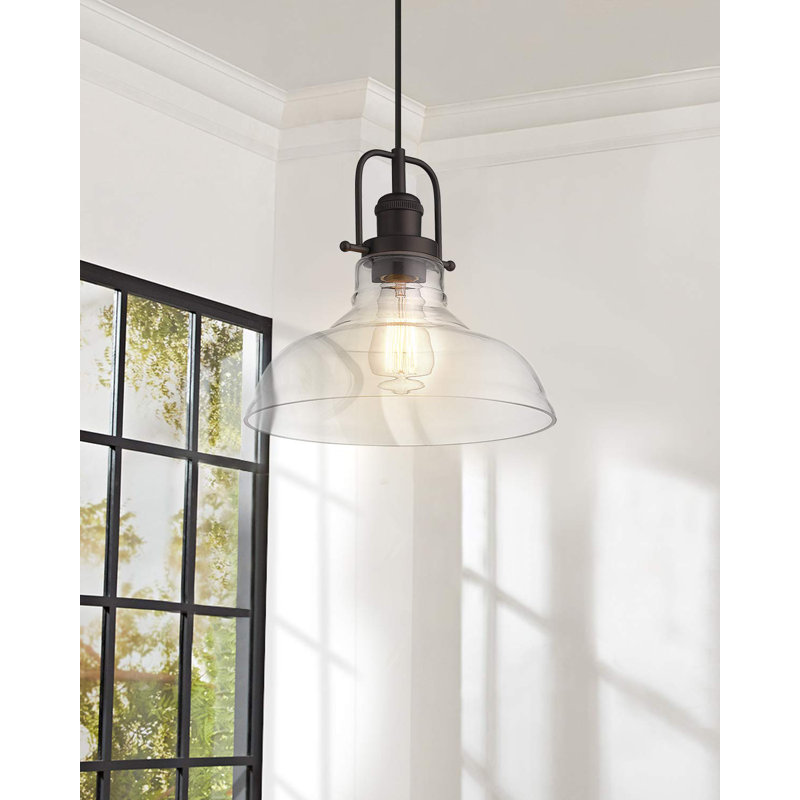 1 - Light 11'' Vintage Pendant Light Clear Glass Shade, Oil Rubbed Bronze