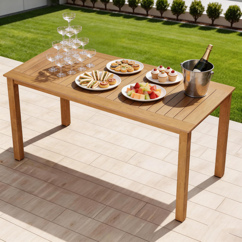 All Weather Rectangular Patio Table With Umbrella Hole And Aluminum Frame - Outdoor Furniture For Outside Backyard/Garden/Pool/Porch/Deck