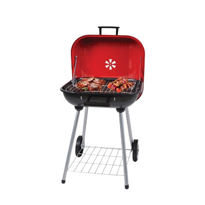Bbq Grill Round 17  Portable Charcoal Grill, Tabletop Outdoor Small Grill With Locking Lid And Dual Vents, Chrome Plated Travel Size Bbq Perfect For Camping, Tailgates, Cookouts