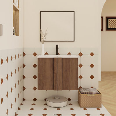 Meuble-lavabo flottant 24 po avec lavabo mural, armoire en ébène brun, portes à fermeture en douceur