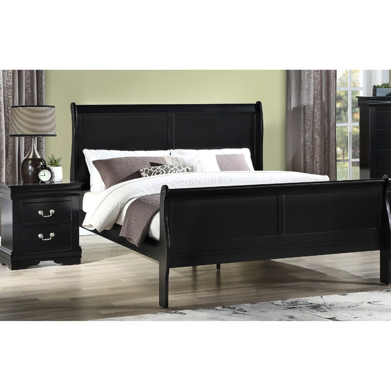 Table de chevet en bois massif noir avec finition soignée et finition à deux tiroirs, Noir
