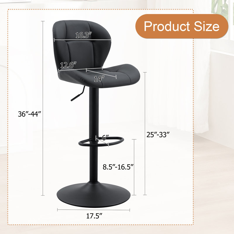 Tabouret de comptoir rembourré à hauteur réglable avec structure en métal (ensemble de 2), Siège noir / structure noire