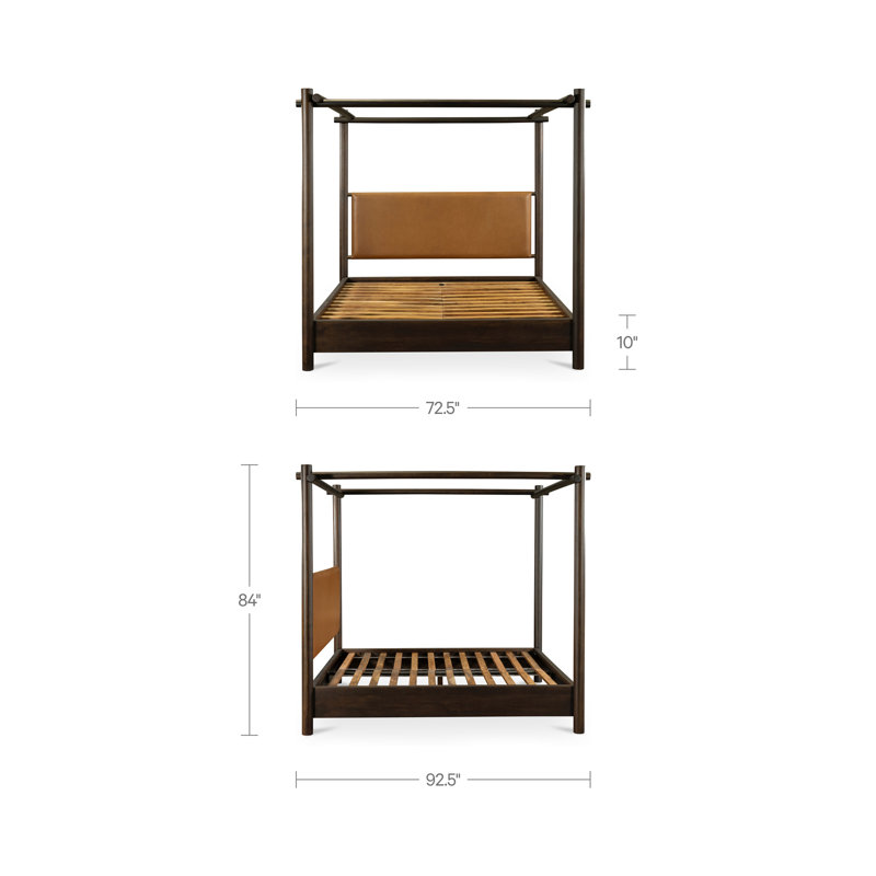 Devin Leather Canopy Bed, Beige, Queen