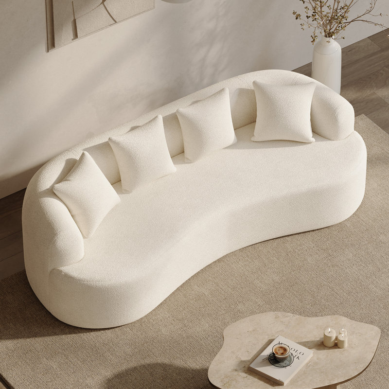 Canapé incurvé désossé en mousse à haute densité et sans assemblage requis, Beige / Blanc, H 24,5 po x l 106,5 po x P 41 po