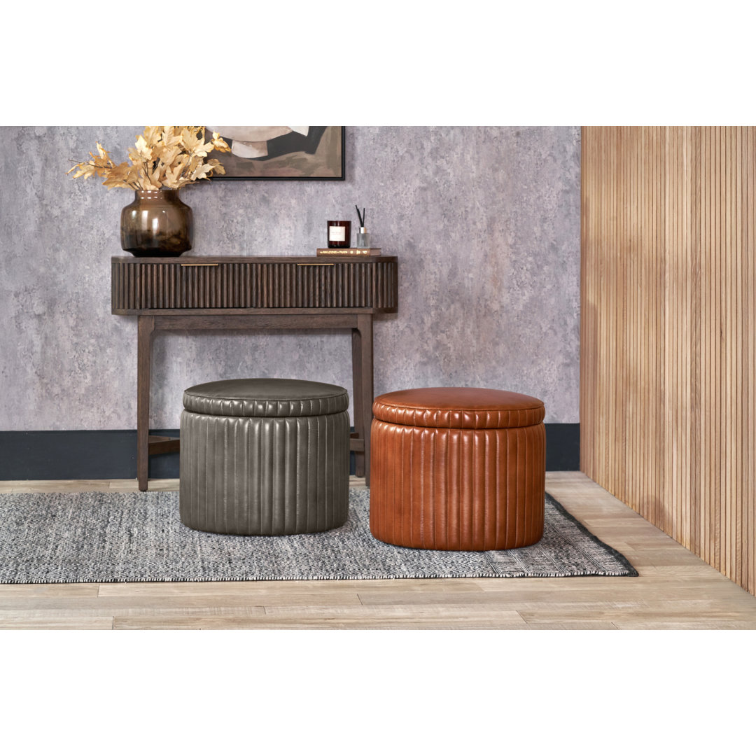 Alessandro Peppercorn Leather Round Storage Pouffe