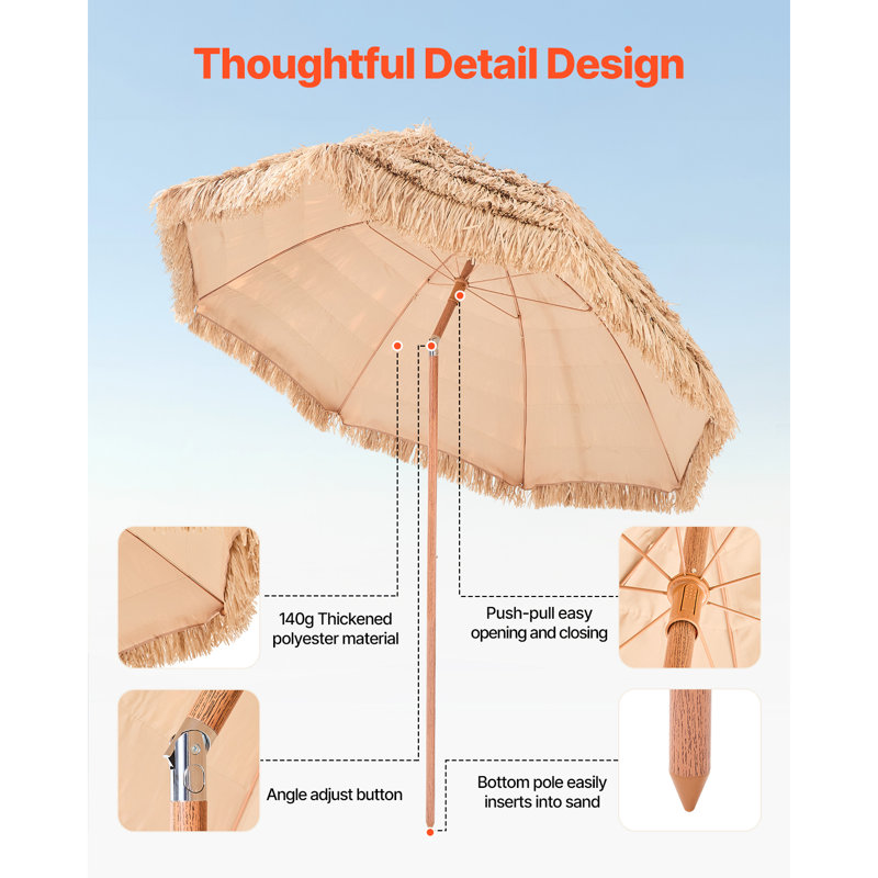 Parasol Tiki, L 84,6 po x P 84,6 po