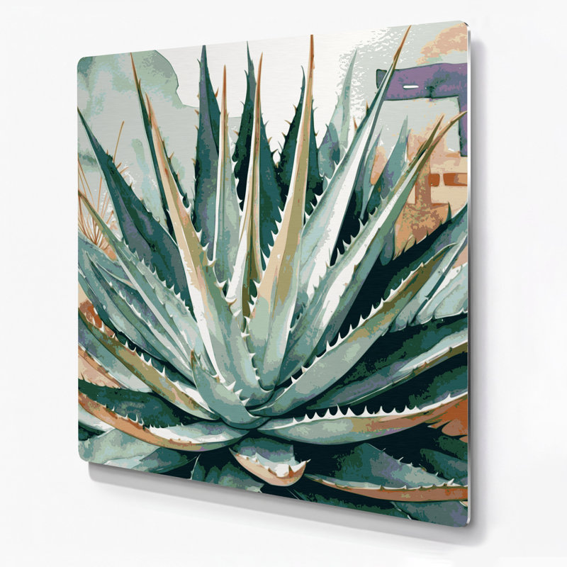 Art mural gris en métal Southwestern Plants Aloe Vera 147, H 16 po x l 16 po