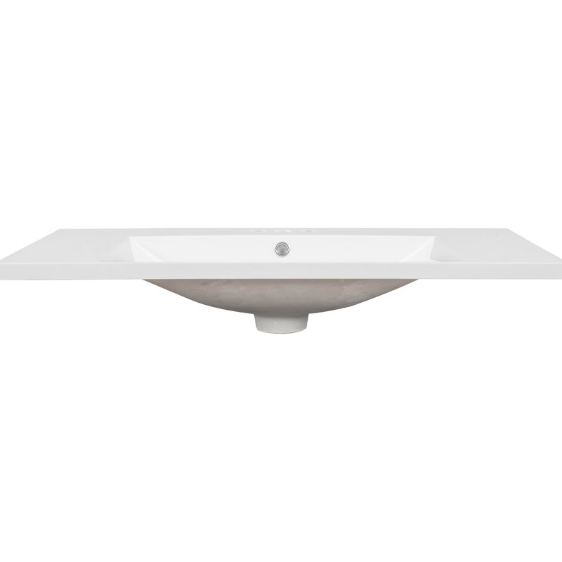Comptoir de salle de bain 36 po, céramique, lavabo blanc, aucun accessoire supplémentaire inclus, 3 trous de robinet pré-percés, fixation 4 po, style moderne, profondeur 18 po, hauteur 6,6 po