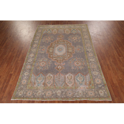 Gray Distressed Wool Traditional Area Rug 7x10