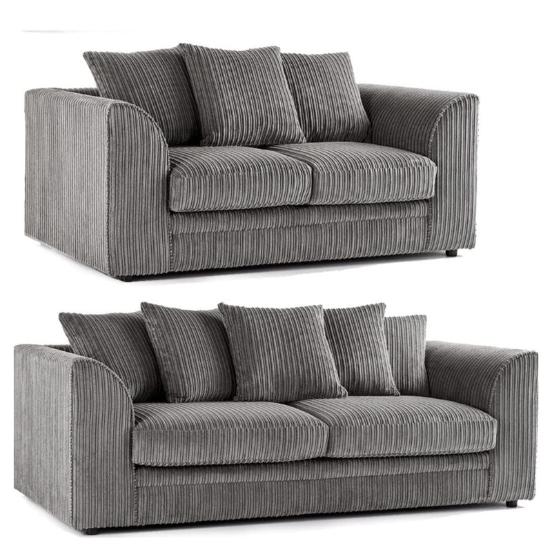 Two Piece 3 and 2 Seater Jumbo Cord Fabric Sofa Set, Grey