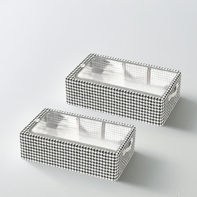 Boîte de rangement Thousand Bird Grid - Sacs de rangement à carreaux extra larges de taille moyenne 2 pièces avec couvercles transparents, structure robuste en acier robuste, conception pliable pour organisateur de chaussures sous le lit, empilable et résistant à la moisissure