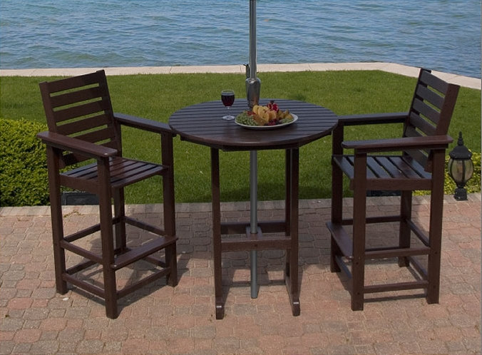 POLYWOOD Captain 2 - Person Patio Dining Set with Round Table , Cushions Included, Mahogany, 48"