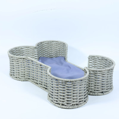 Bone-Shaped Wicker Pet Bed for Small Dogs & Cats, Hand-Woven Rattan Cat Bed with Washable Cushion, Indoor Cozy Pet Sofa Bed, Breathable & Durable All-Season Pet House