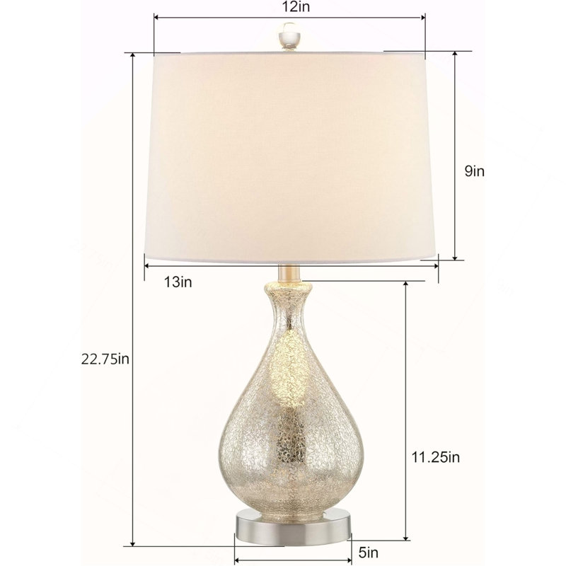 Lampe de table 23 po en verre transparent avec abat-jour en lin blanc et base en nickel poli (ensemble de 2) pour chambre à coucher, bureau, dortoir, table basse, bibliothèque