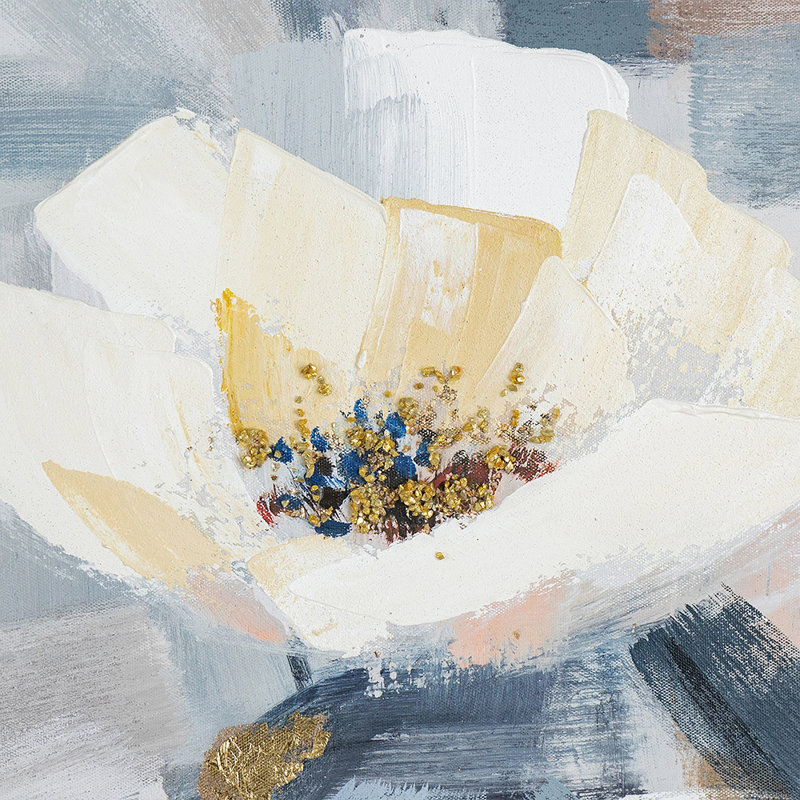 «Large Large Modern Flower», peinture à l'huile sur cadre carré doré