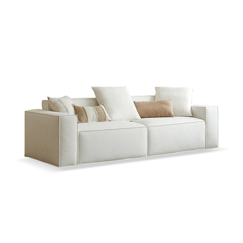 Canapé modulaire en coton et lin blanc crème, H 28,35 po x l 94,49 po x P 39,37 po, 3