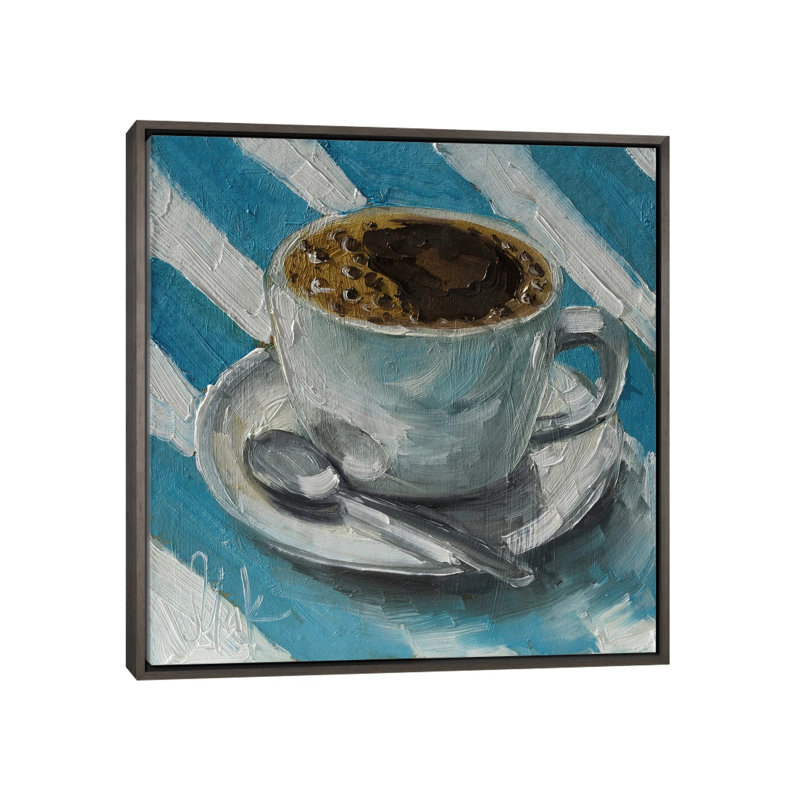 «Coffee Cup Blue», reproduction d'art sur toile encadrée, 18" x 18", Framed Canvas, Grey