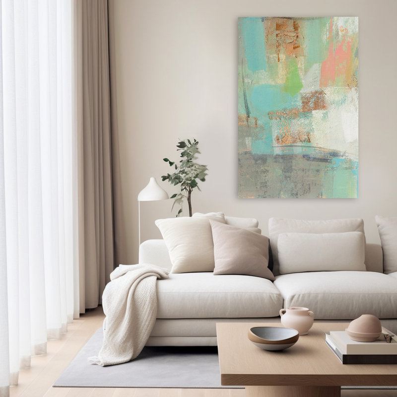 Morning Breeze II - abstrait bleu brun gris, H 60 po x l 40 po