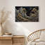 Tableau sur toile représentant des pins dorés et des montagnes sous un croissant de lune-1029564978
