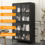 Armoire en métal avec verre trempé, fonction d'automne, portes de rangement en verre spacieuses pour le salon, tablettes réglables, cuisines stables
