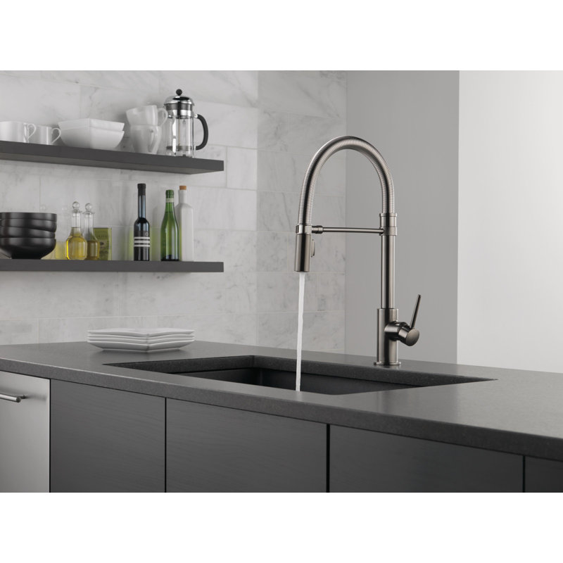 Trinsic Pull Down Sprayer Kitchen Sink Faucet, Pro Commercial Style Pull Down Kitchen Faucet, Black Stainless