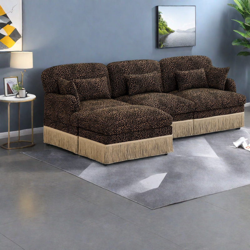 Large 100 Inch Sofas, Chenille Leopard Print Modern Modular Home Lounge