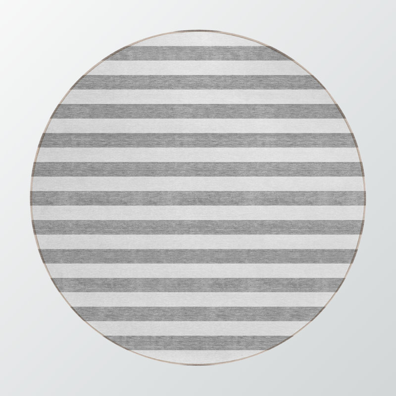 Washable Non-Skid Gray & White Striped Indoor Outdoor Area Rug –Machine-Washable, Durable, Rectangle Design Classic Rugs