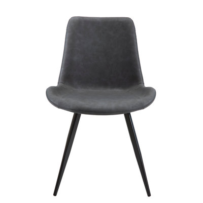 Chaises de salle à manger en similicuir gris 2 pièces, pieds en métal noir, profondeur de siège de 17 po, chaises modernes pour meubles de cuisine, avec supports de pieds pour manger