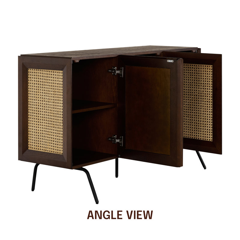 NTC MOSSIC Sideboard 3 Doors Natural Rattan Storage Cabinet, Buffet with Metal Legs, Boho Accent Cabinet for Living Room, Dining Room, and Entryway, Effortless Assembly