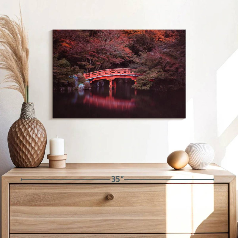 Lilie en automne au pont de Kyoto, H 16 po x l 24 po
