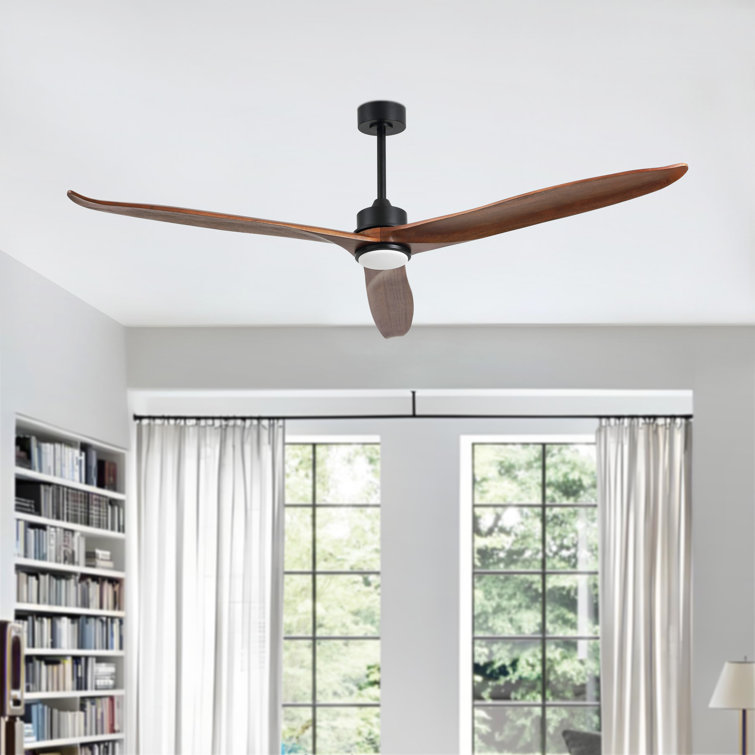72" 3-Blade Solid Wood Ceiling Fan With LED Light And Remote Control