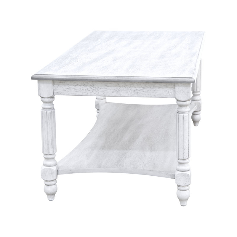 Locke Traditional Solid Wood 2 Piece Living Room Table Set, Antique White