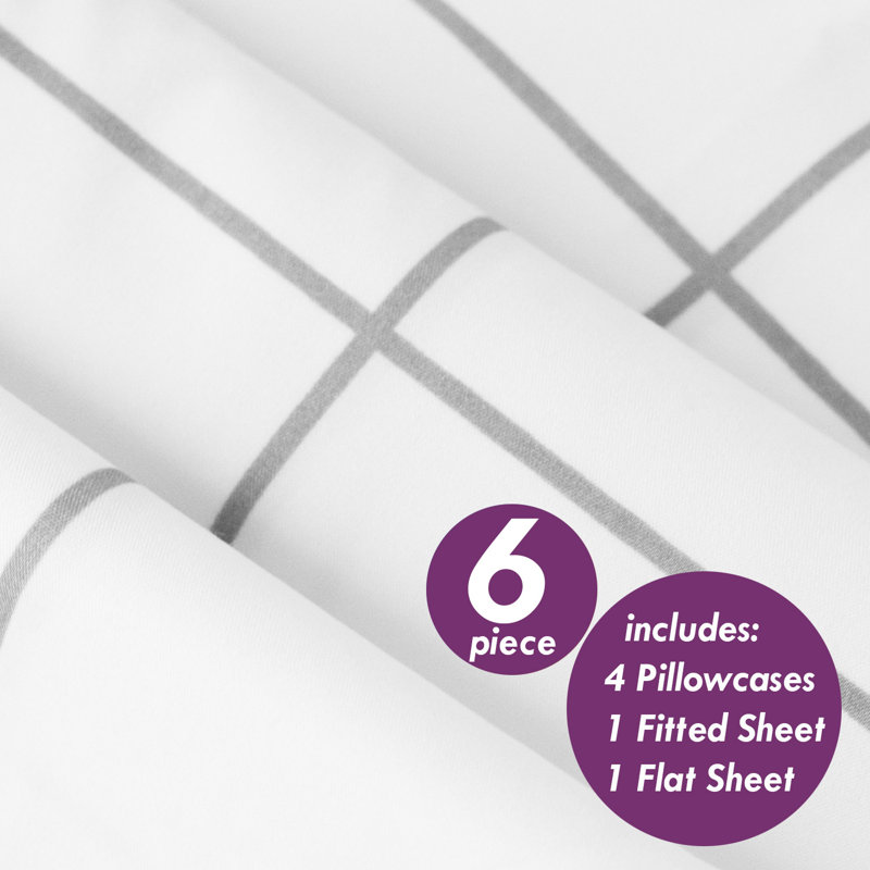 Loft Window Pane Stripe Sheet Set with Bonus Pillowcases, King Sheet Set with 4 Pillowcases, White Striped