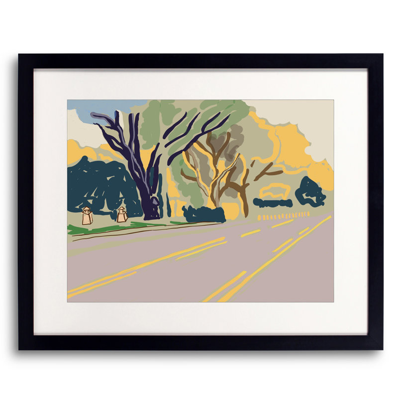 Coucher de soleil sur la courbe par Deborah Blum, Papier avec cadre noir, 16" H x 20" W