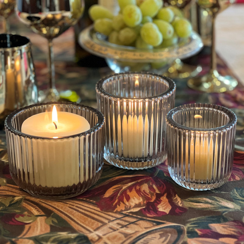Ensemble de 3 porte-bougies en verre gris fumée, Gris