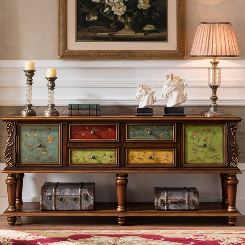 Console de style européen de luxe rétro, Brun / multicolore, H 33,1 po x l 78,7 po x P 15,7 po