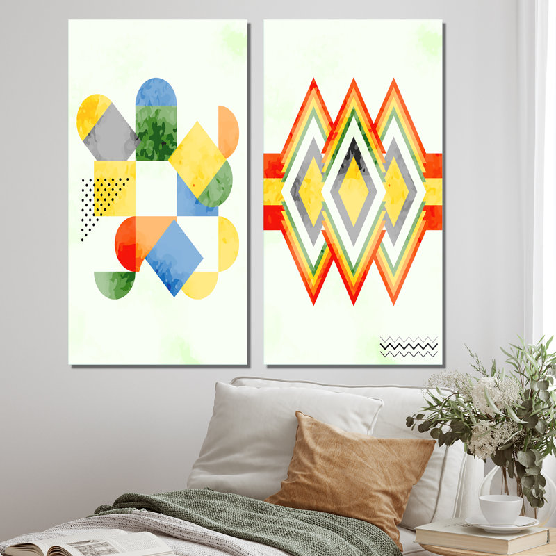 «Abstract Retro Geometrics IV», ensemble de 2 impressions, Toile tendue, H 40 po x l 40 po x P 1,5 po