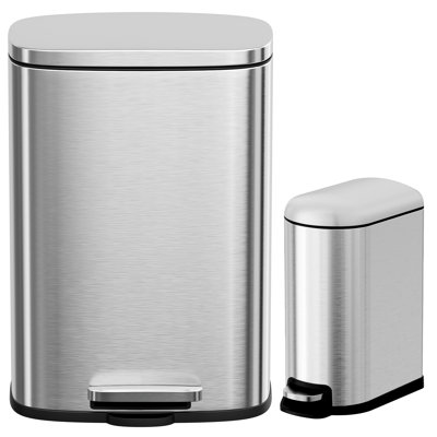 13 gal (50 L) and 2.6 gal (10 L) Kitchen Trash Can, Stainless Steel Trash Can With Close Lid &  Pedal, Garbage Bin With Removable Inner Bucket, for Office, Bathroom, Indoor(silver)