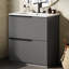 Meuble-lavabo gris 30 po avec tiroirs d'extension, glissières de tiroir à fermeture en douceur, cuve en céramique séparée, finition lustrée de 6 po de profondeur, 17,5 po, meuble-lavabo à cloison Smart-499767718