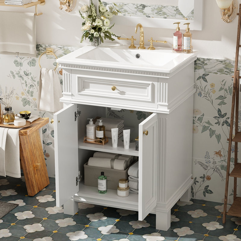 Armoire de salle de bain avec portes à fermeture douce et tablette réglable, Blanc