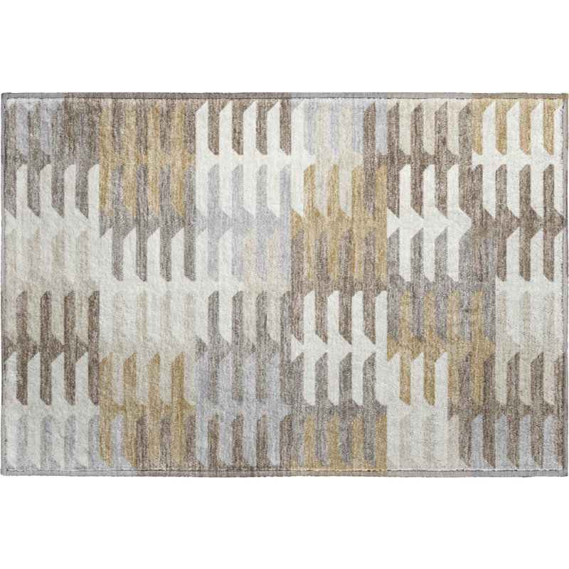Premium Machine Washable Mayfield AMF2328 Geometric Rug, Taupe, 2'6" x 3'10"