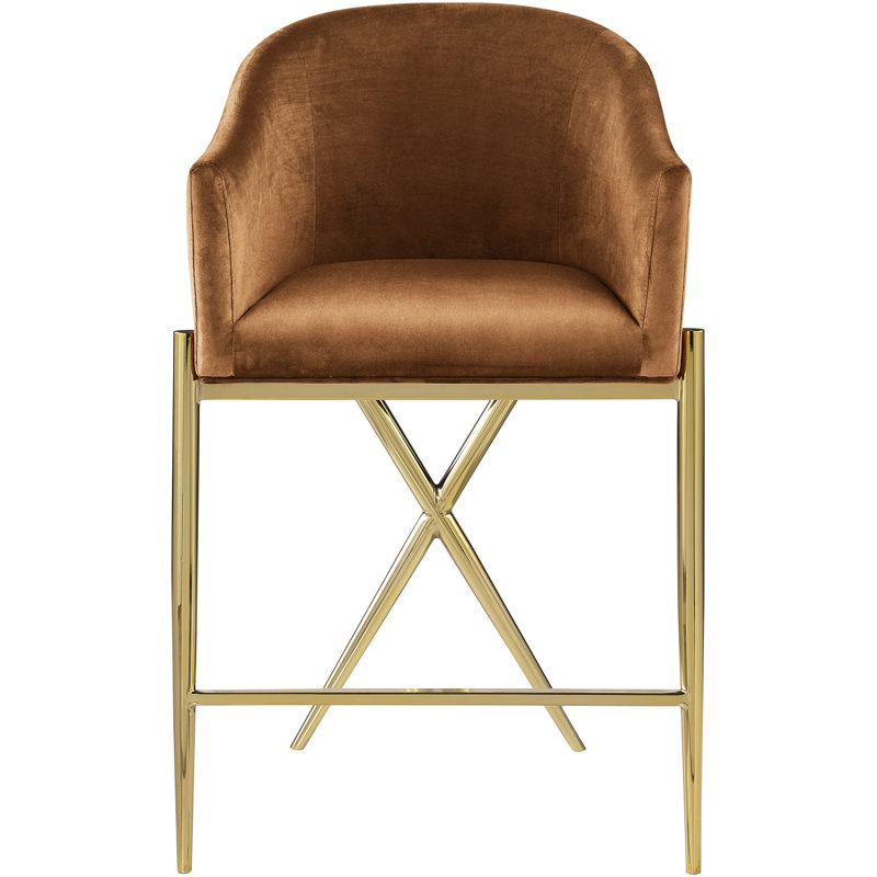 Xavier 26.5" Counter Stool, Saddle Velvet, Gold