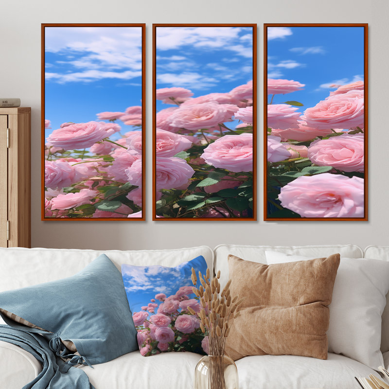 Color - Roses, ensemble d'art mural, H 40 po x l 60 po x P 1 po, Cadre flottant brun